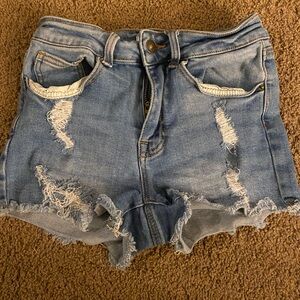 Wax Jean Frayed Hem Blue Jean Shorts